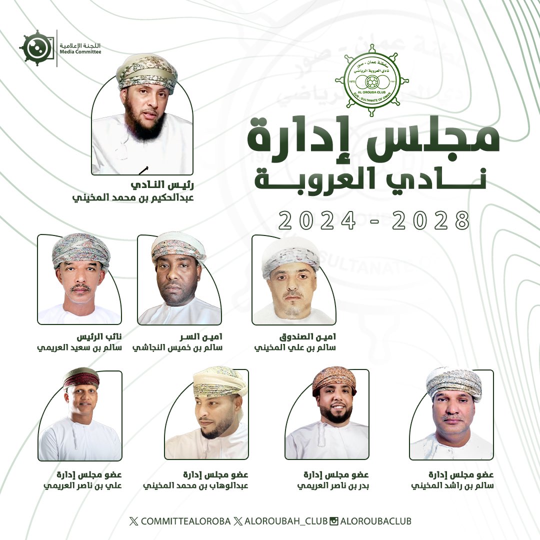 🚨🚨 رسمياً 🚨🚨

أنتخاب الفاضل / عبدالحكيم بن محمد البلال المخيني رئيساً لنادي #العروبة 
فيما تم تزكية الأعضاء السبعة 
#الجمعية_العمومية_العادية