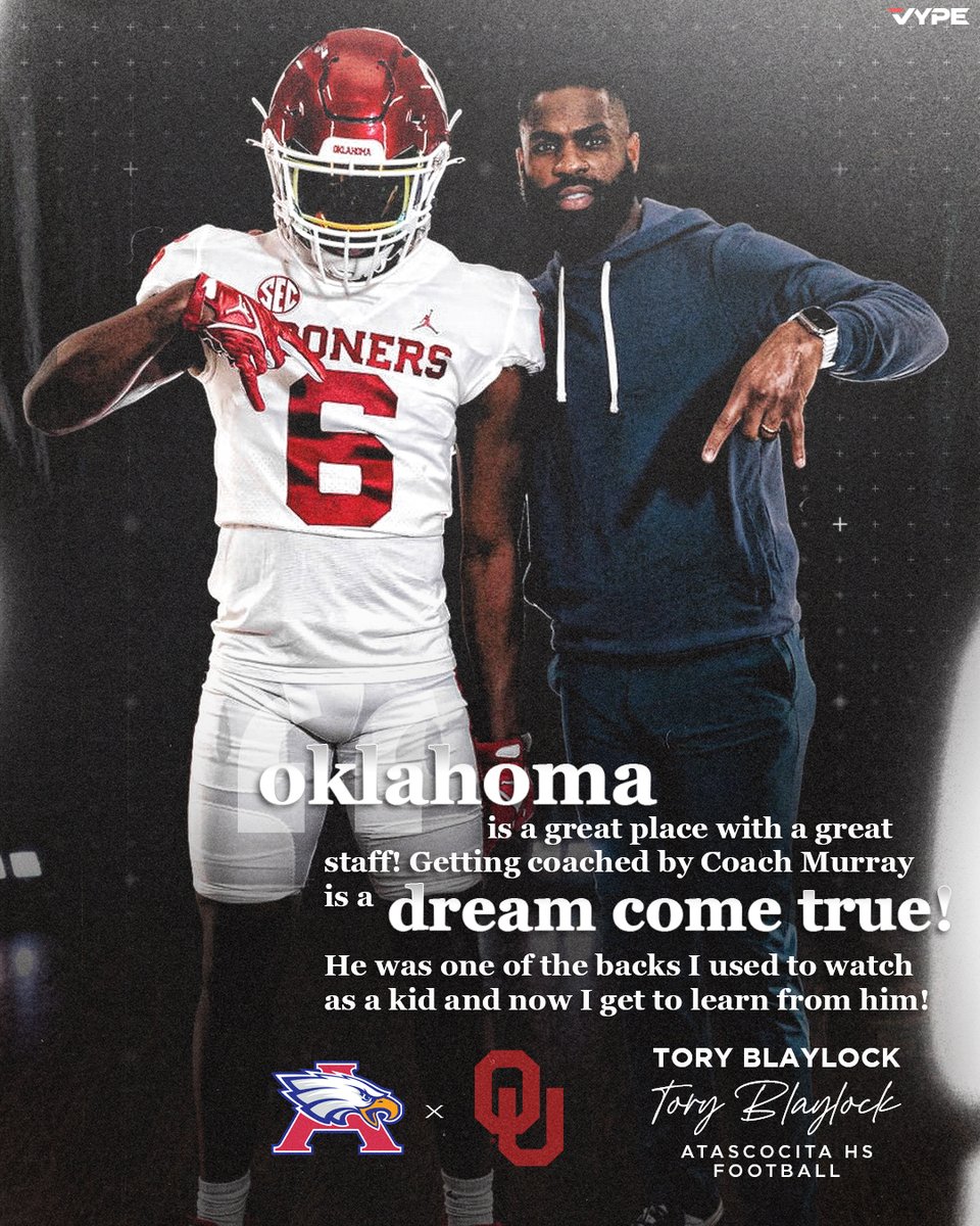 🚨BREAKING: Atascocita RB Tory Blaylock Commits to Oklahoma Blaylock commits to the Sooners over over Oregon, Texas, Ohio State, Tennessee and Alabama. VYPE's @jackson_dipVYPE caught up with the 4-Star RB about his Commitment & more! READ:vype.com/Texas/Houston/…