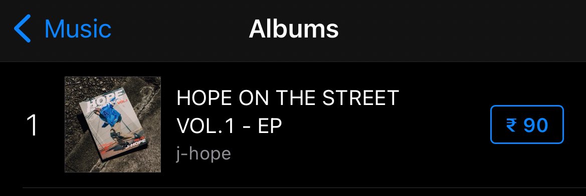 'HOPE ON THE STREET VOL. 1' by #JHOPE reached #1 🎉 (NEW PEAK) on India iTunes Albums Chart! 🇮🇳