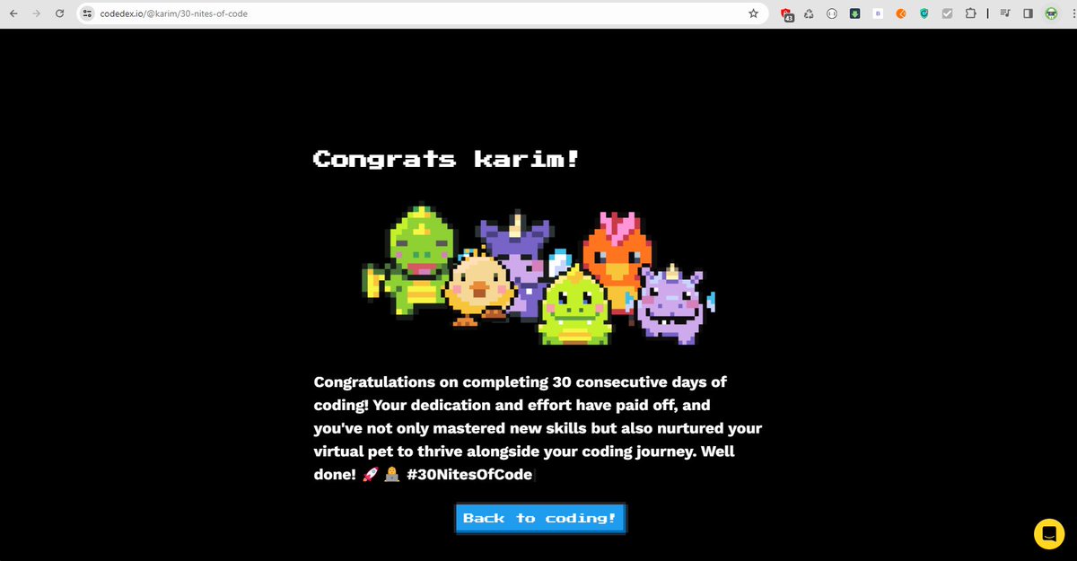 developer_Karim's tweet image. What A Great Challenge, I am very happy that i&apos;ve completed this challenge two times. Thanks @codedex_io ❤️
#30NitesOfCode