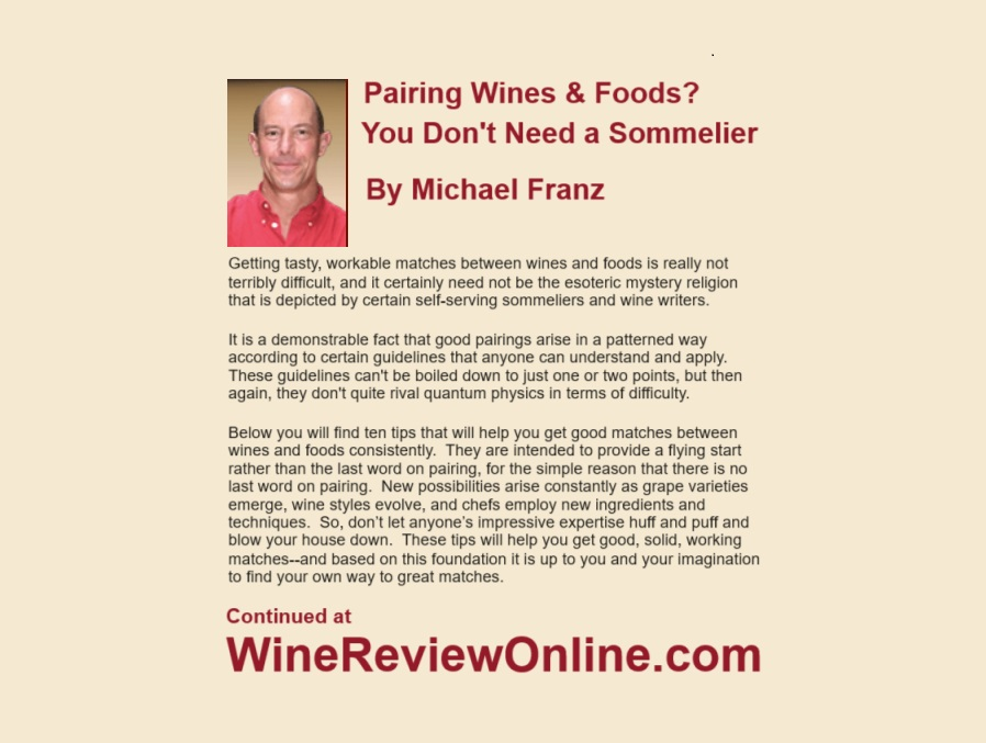 Pairing Wines & Foods? You Don't Need a Sommelier By @Michael_Franz WineReviewOnline.com/Michael_Franz_… #Wine #WinePairing #FoodAndWine #Sommelier
