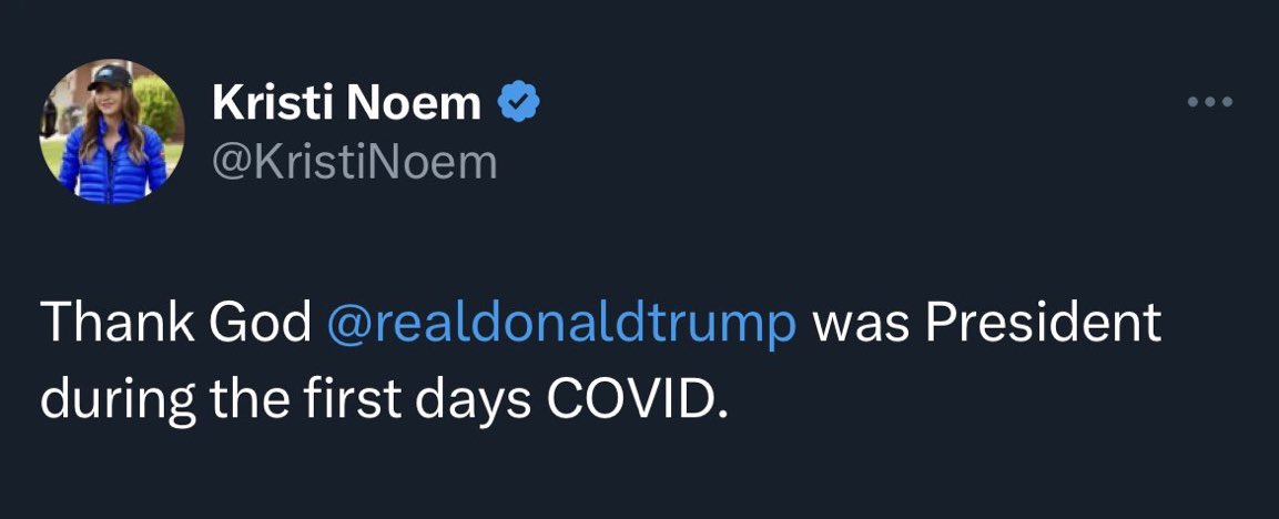 DickHungry8's tweet image. Thank god the orange clusterfuck wasn’t during the last days of it. #halfwit @KristiNoem