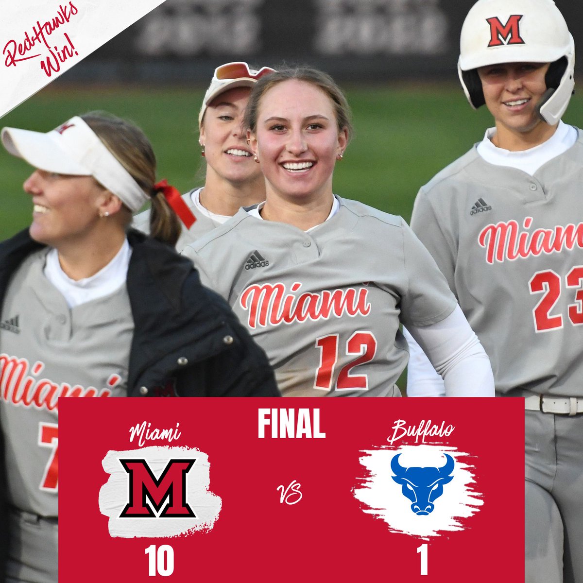 The RedHawks take the first game of the series against Buffalo! 🔴 6 of 12 of the RedHawks’ hits were for extra bases. 🔴 Cummins, Golembiewski, and Spaid all had homers. 🔴 Madilyn Reeves got the win. She allowed just two hits and struck out four. #RiseUpRedHawks