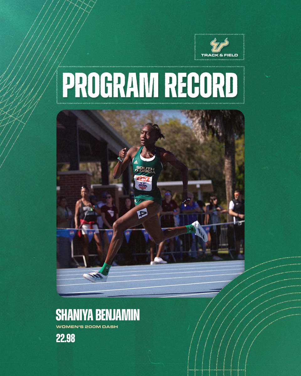 USFXCTF's tweet photo. PROGRAM RECORD!

Shaniya Benjamin with the fastest women's 200m dash time in school history (22.98)!

#HornsUp🤘 https://t.co/e5XLFAtnnx