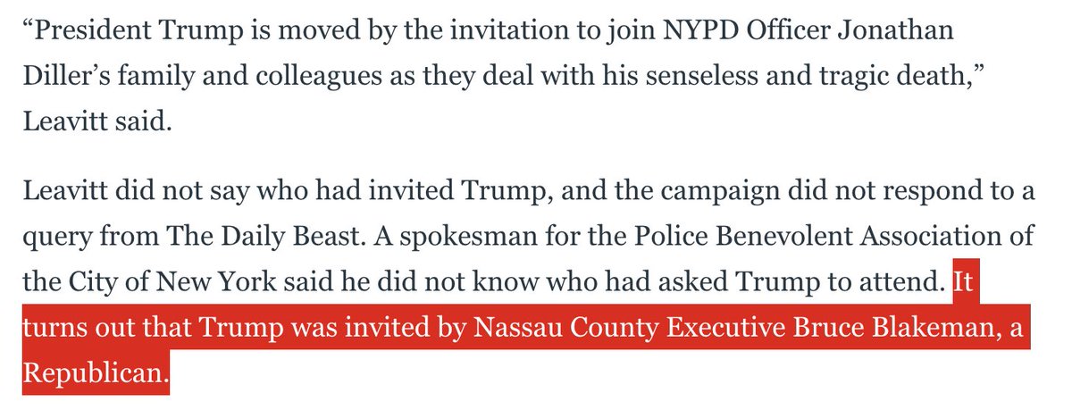 WOAH. As it turns out, the family of fallen NYPD Officer Jonathan Diller didn't invite Trump to the funeral. Bruce Blakeman knowingly politicized a tragic event to help get Trump re-elected Democrats should waste no effort letting voters know that Blakeman is a radical extremist