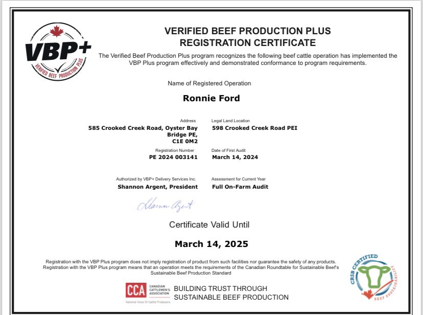 Ronnie Ford (@ronnief08152137) on Twitter photo Proud to be part of this program as a Canadian Beef Producer. <a href="/peicattle/">Prince Edward Island Cattle Producers</a> <a href="/CRSB_beef/">Canadian Roundtable for Sustainable Beef (CRSB)</a> <a href="/Maritime_Beef/">MaritimeBeef Council</a> Proud to be part of this program as a Canadian Beef Producer. <a href="/peicattle/">Prince Edward Island Cattle Producers</a> <a href="/CRSB_beef/">Canadian Roundtable for Sustainable Beef (CRSB)</a> <a href="/Maritime_Beef/">MaritimeBeef Council</a>