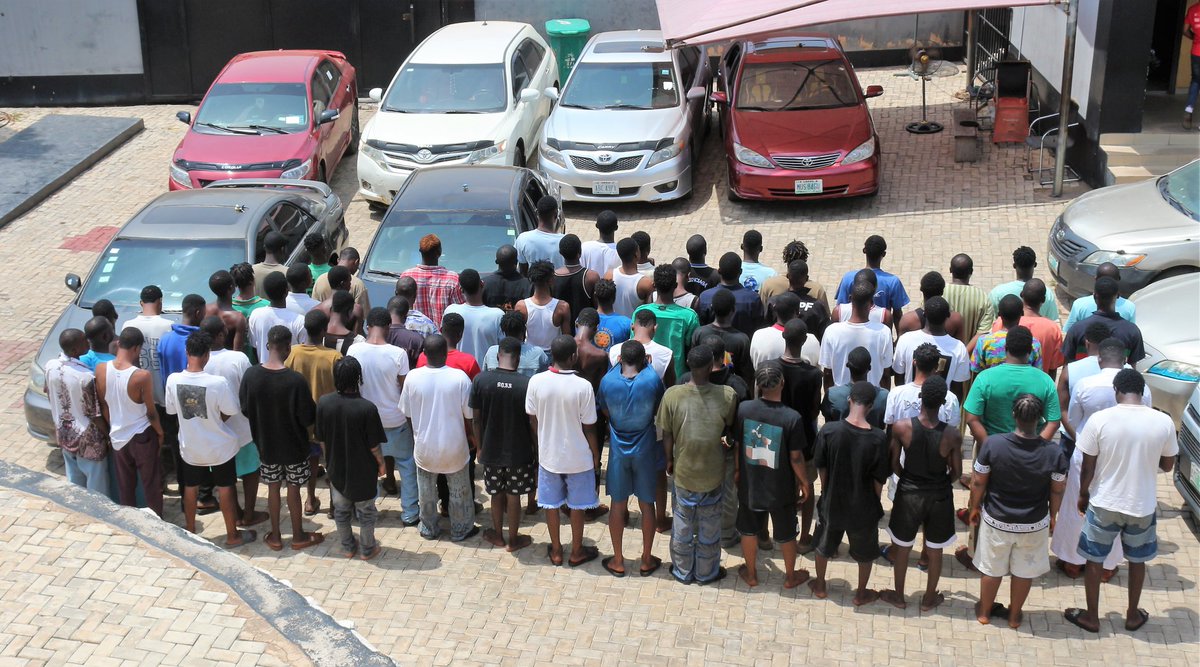 officialEFCC's tweet photo. EFCC Arrests 74 Suspected Internet Fraudsters in Ogun

Operatives of the Ibadan Zonal Command of the Economic and Financial Crimes Commission, EFCC, on Thursday, March 28, 2024 arrested seventy-four(74) suspected internet fraudsters in Ogun State.

The alleged fraudsters were arrested at Government Residential Area, G.R.A, Shagamu,  in Ogun State following surveillance and intelligence  exposing their suspected internet-related  offences.

Items recovered from them include seven exotic cars, three laptops, 124 mobile phones, one PlayStation 3 game, two motorcycles and other incriminating documents.

They will be charged to court as soon as investigations are concluded.