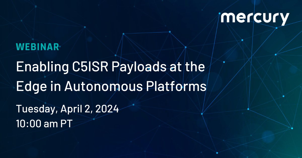 Join Mercury during this Uncrewed Systems Virtual Conference session to learn how embedded #AI and commercial technology innovations enable faster and more accurate intelligence from autonomous ISR platforms. ow.ly/so0I50R590m