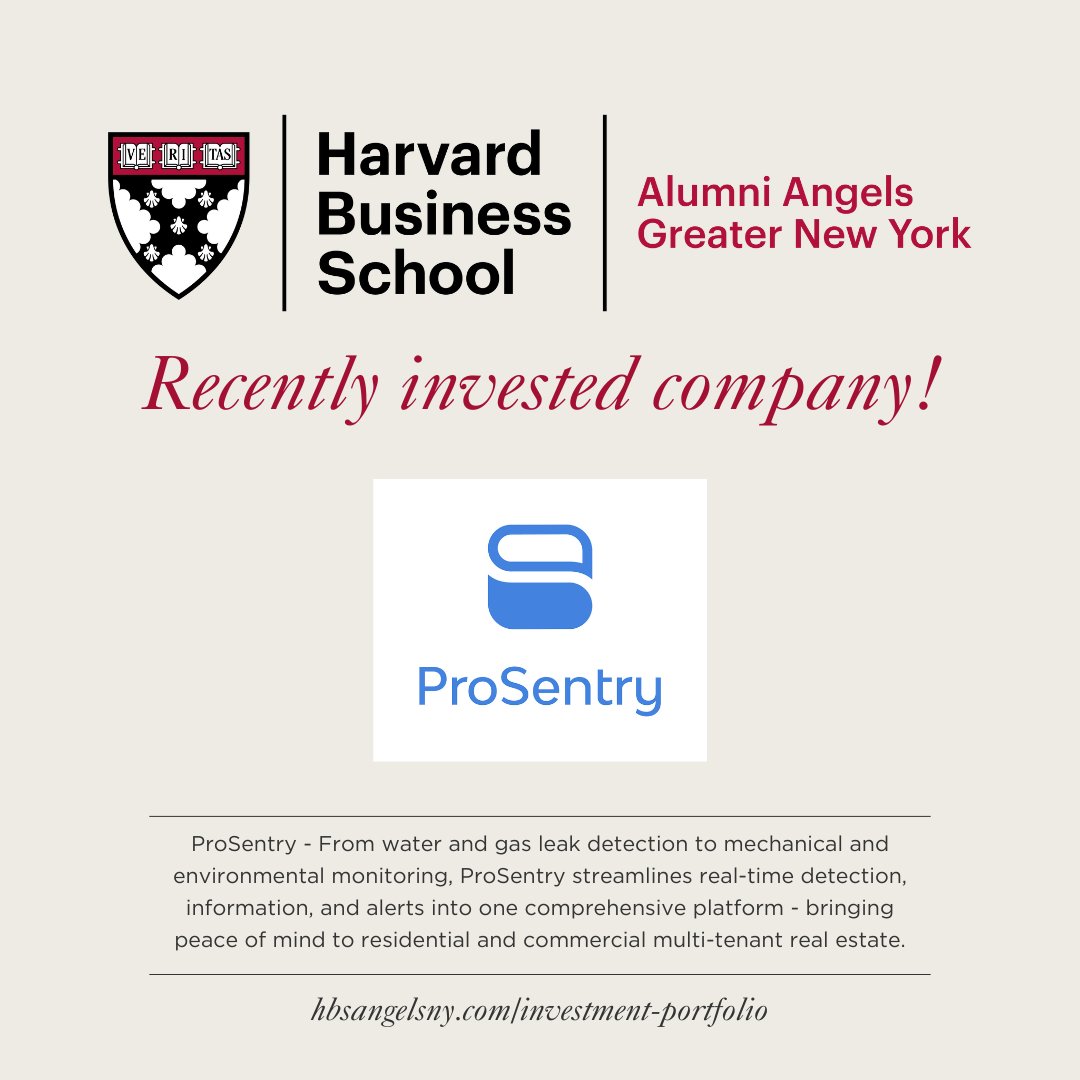📣 Recent Investment Announcement 📣 @ProSentry_ Welcome to the Harvard Business School Alumni Angels of Greater New York Investment Portfolio! @ProSentry_! Learn more at: ProSentry.com hbsangelsny.com/investment-por…