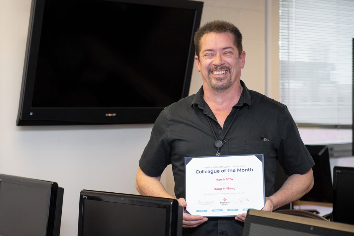 Congrats Doug Millburg, Colleague of the Month for System Resources. Doug resolves computer or phone issues with a “can-do” attitude & always in a timely manner. With Memorial for 30+ years, Doug promotes a positive work environment and mentors team members.