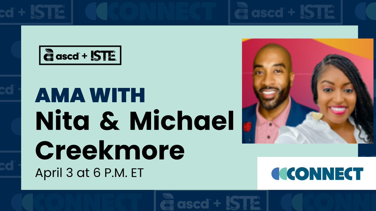 @loveteachbless rocked #ASCD24! 🎉Now Nita and Michael Creekmore will rock an Ask Me Anything (AMA) on April 3, at 6 pm ET Get your Qs ready ab connections in the classroom - and then ask them in Connect (ASCD +ISTE) - any educator can join for free 🫶🏻 connect.iste.org