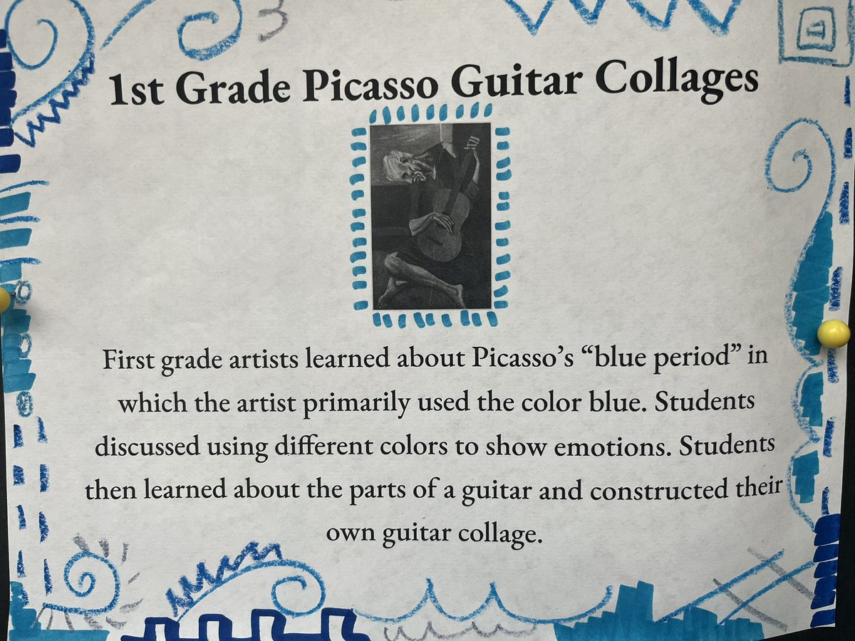 EMKArtists's tweet photo. 1st grade artists recently finished these Picasso inspired guitar collages. Check out the description to hear more! Bravo, talented EMK artists!
#EMKartists #studentart #EastWindsorRegionalSchools https://t.co/RqMRojaWm8