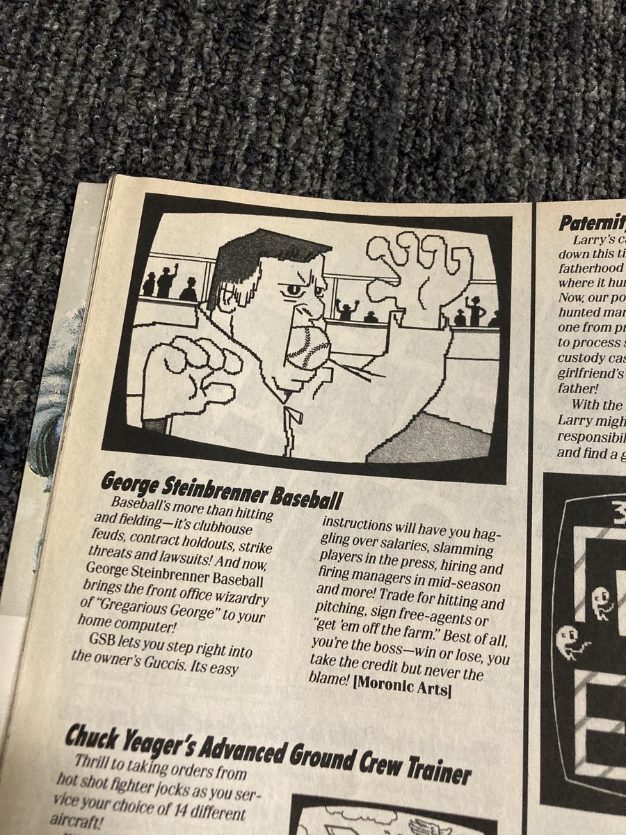 A 1990 issue of Mad Magazine included a whole series of video game spoofs - here's George Steinbrenner Baseball, goofing on the irascible New York Yankees boss. [Ad via the VGHF Library.]