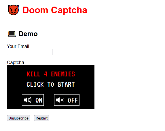 AWESOME! It's really a captcha with an embedded DOOM where you have to kill X enemies in Y seconds.
