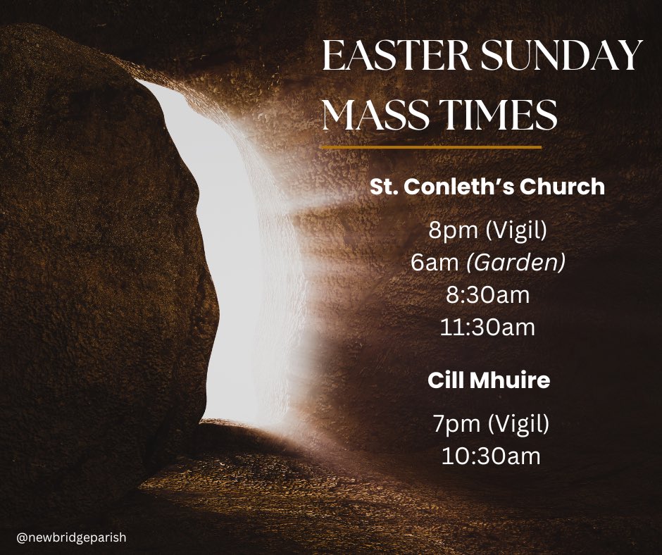 A reminder of our Mass times for Easter Sunday. We hope you can join us as we come together and rejoice in the resurrection of our Lord, Jesus Christ.
