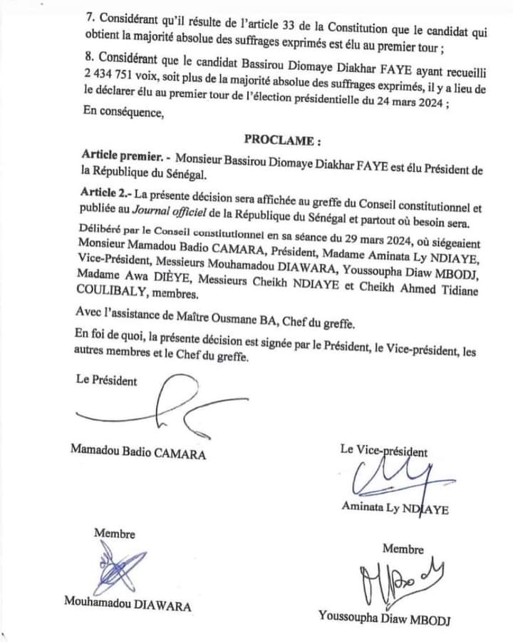 ao_sowGn's tweet photo. Le conseil constitutionnel sénégalais confirme l'élection de @DiomayeFaye . Aucun des candidats n'a déposé de recours au niveau de l'institution
#SenegalVote #SunuElection https://t.co/wIDMIGtYaC