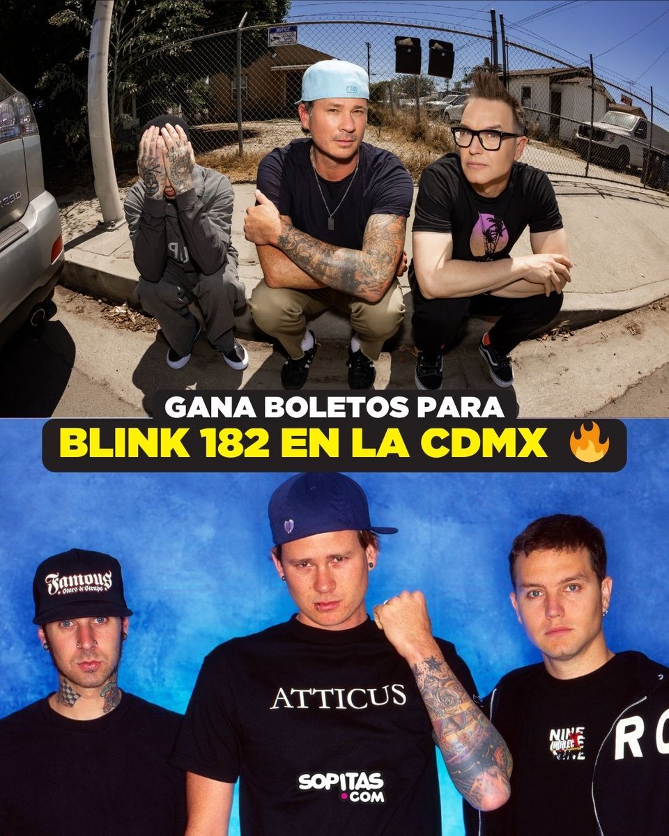 sopitas's tweet photo. #Boletiza | @blink182 por fin viene a México la siguiente semana y tenemos varios pases para regalar 🔥

Llegó tu momento, participa en la siguiente dinámica para que no te pierdas el show de Mark, Tom y Travis en el Palacio de los Deportes:

1.- Sigue a Sopitas y Sopitas FM en Facebook, X e Instagram. -Da RT a este tuit-

2.- Contesta la siguiente pregunta en los comentarios: ¿Cómo conociste a Blink 182 y cuál es el recuerdo más especial que tienes con su música?

3.- Mándanos las capturas de los pasos anteriores al mail hola@sopitas.com con tu nombre completo.

¡Y listo! Ya estás participando para ver el regreso de Blink 182 en la Ciudad de México 📷¡Mucha suerte!