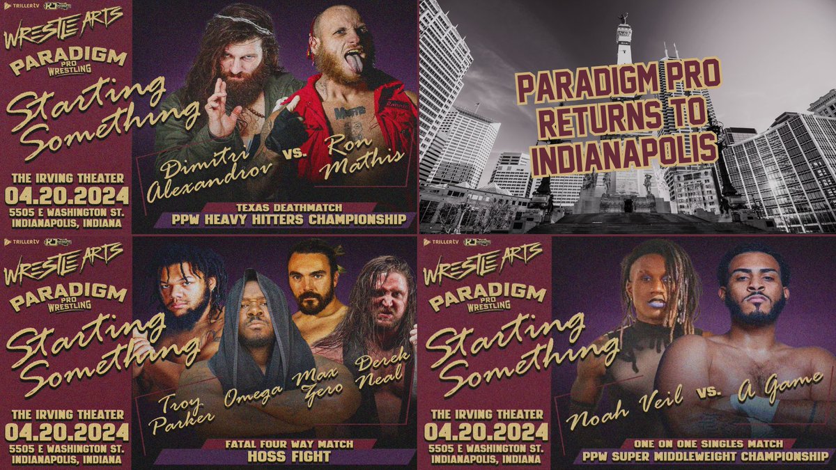 We're back in Indianapolis, IN, for the first-time in 18 Months as we present STARTING SOMETHING with our friends at <a href="/WrestleArtsIndy/">WrestleArts</a> on Saturday, April 20th!

We always get CRAZY in the Circle City, so grab your tickets now at tinyurl.com/WrestleArtsPPW!

💀Texas Deathmatch
🥩Hoss