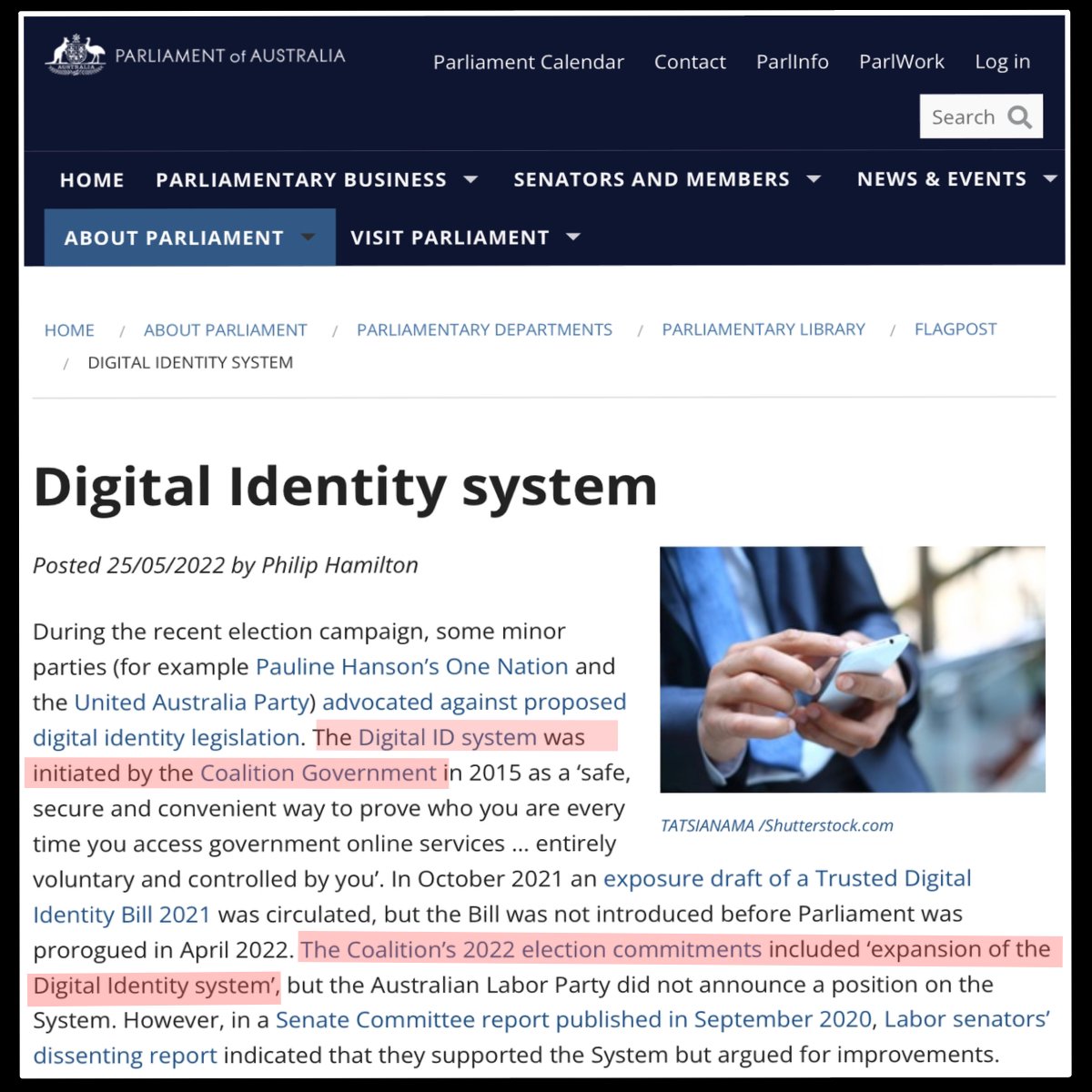 THE LIBERALS WROTE THE ORIGINAL DIGITAL ID BILL Don’t be fooled by the Liberals voting against Albanese’s Digital ID Bill For it was the Liberals that drafted the ordinal Digital bill. Further, the Liberal‘s policy at last election included 'expansion of the Digital Identity…