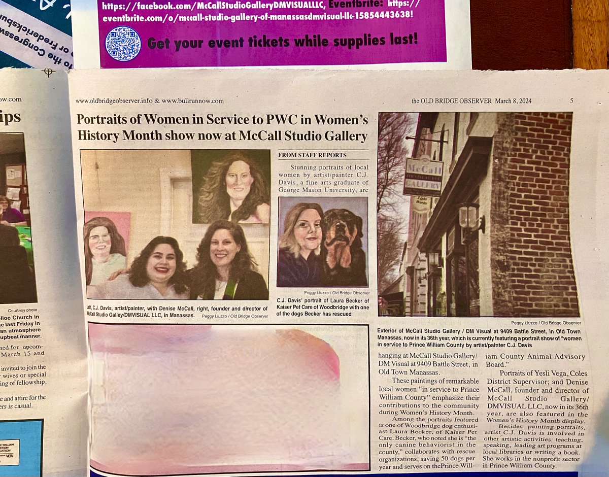 dmvisual's tweet image. #McCallStudioGallery #DMVISUAL stop in for #MarchShow today &amp;amp; tomorrow, #WomensMonth #PWCCommunityLeadersPortraits! ART FOR SALE, also! #OTM #OldBridgeObserverMarch8IssuePg5 Thxs!