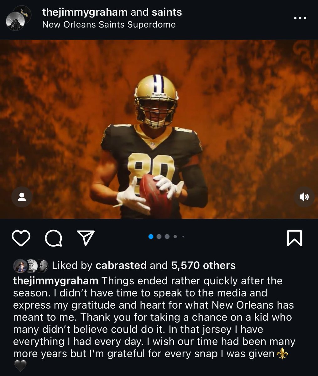 Jimmy Graham posted a long message to New Orleans and the Saints fan base on his Instagram account. He ends it shy of saying he’s retiring, saying he’s “unsure of what the future holds” … but it felt like a retirement post.