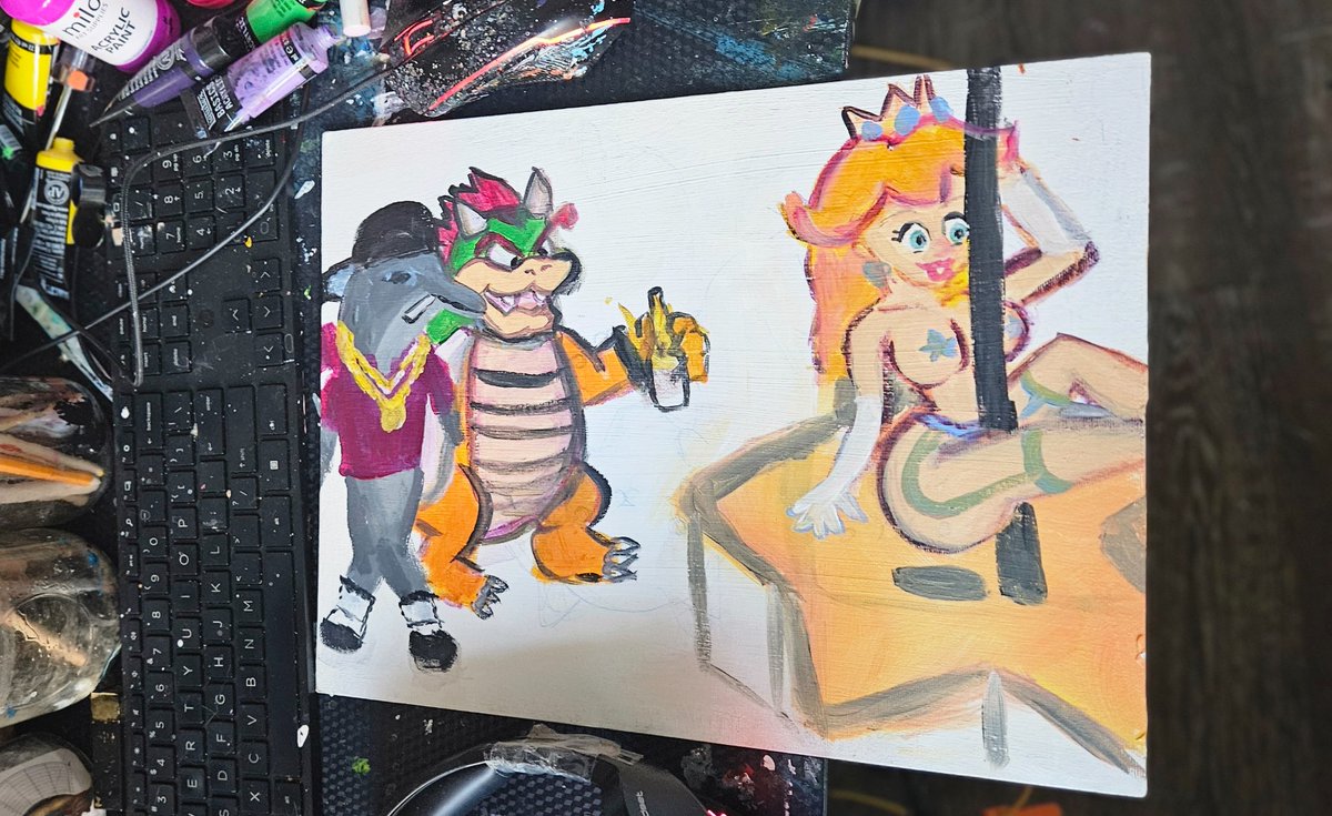 Ugh.. my son was off today and his very christian health aide was here helping while I worked. I went over to my desk and saw that she stumbled on to the sus art that my and <a href="/sondun2001/">SonDun</a> chat had us paint and left it on my desk. Embarassing!
Hope you guys are happy 🥲