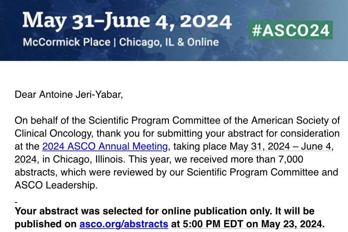 antoinejeri's tweet photo. First @ASCO submission ever. Even though it’s not a poster presentation, little wins must also be celebrated. Grateful for this #ASCO24 online publication acceptance, and now even more motivated to join the 4.7% of #LatinxsInOncology one day!🤞🏼@IMG_Oncologists @LatinasInMed https://t.co/FTFjAsdKNH