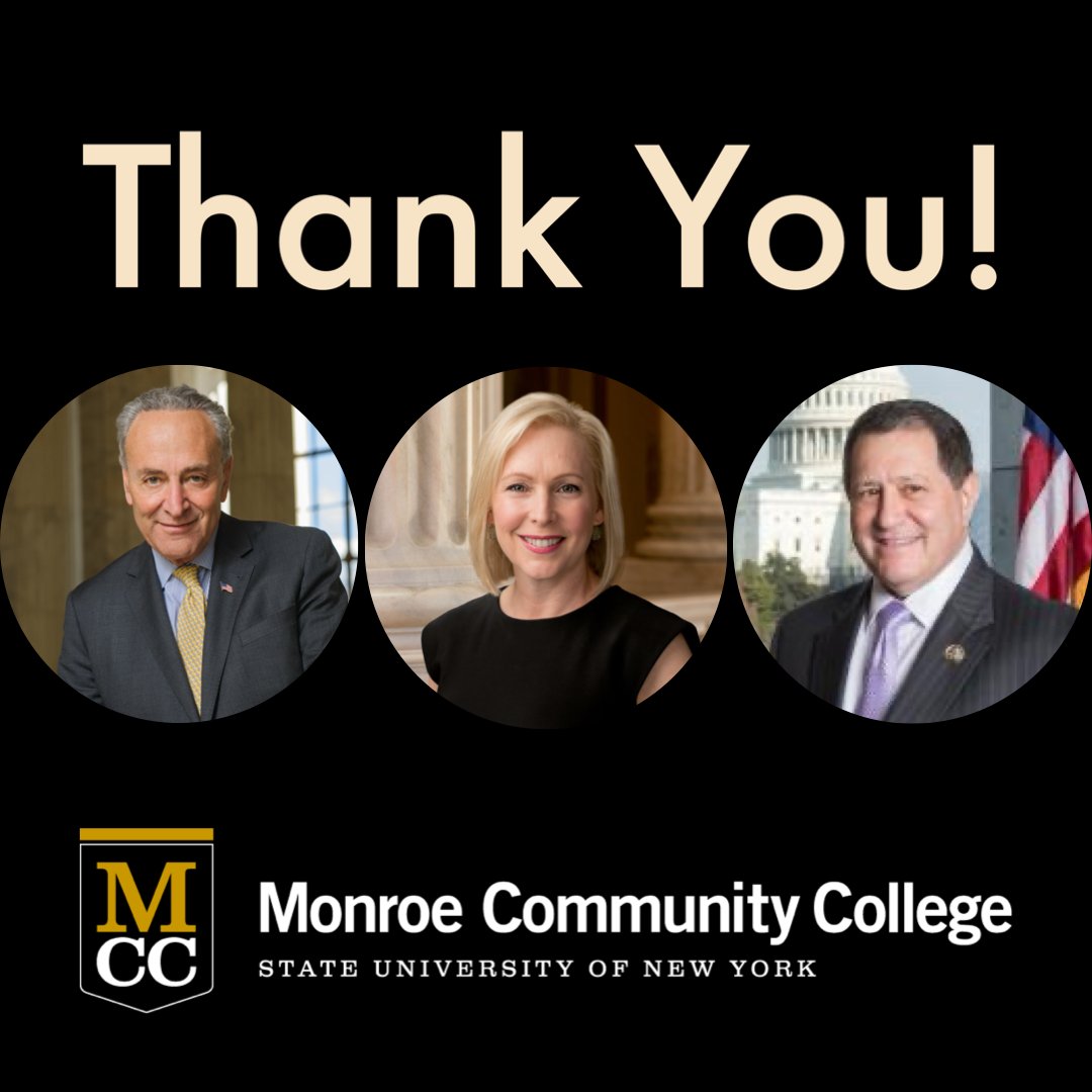 Thank you to Majority Leader @SenSchumer for his steadfast leadership in securing $259,000 for MCC’s Semiconductor Training Initiative and for his work with @SenGillibrand and @RepJoeMorelle, in securing $1.6M. for RochesterWorks Career Center relocation to MCC's downtown campus.