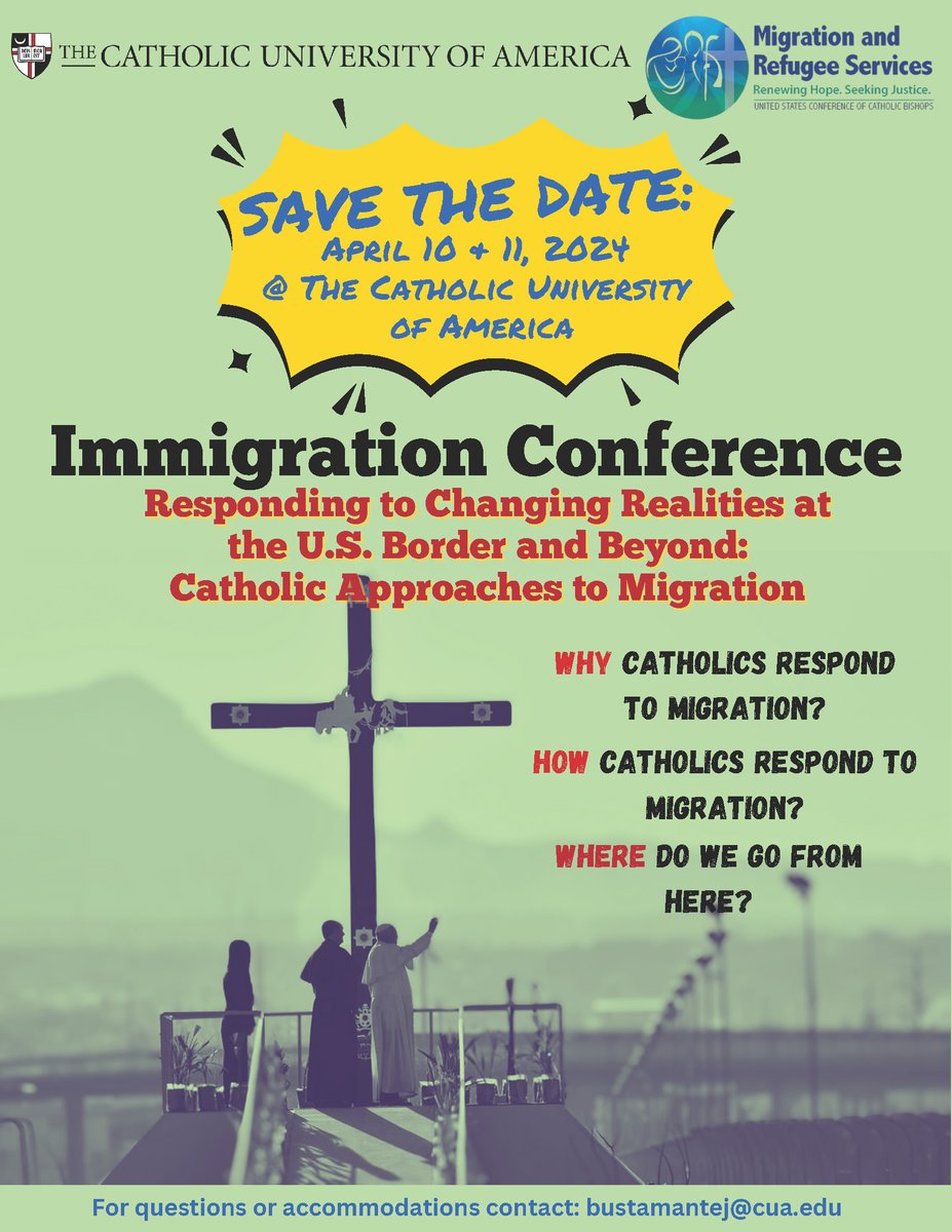 Interfaith Immigration Coalition (@interfaithimm) on Twitter photo Next week, join Catholic leaders and organizations in DC to deepen your understanding of migration at the US-MX border, how Catholics are responding and shaping immigration policy, and more.
Details: law.edu/academics/Conf… <a href="/MRSserves/">Migration and Refugee Services (MRS)</a> <a href="/CatholicUniv/">The Catholic University of America</a> Next week, join Catholic leaders and organizations in DC to deepen your understanding of migration at the US-MX border, how Catholics are responding and shaping immigration policy, and more.
Details: law.edu/academics/Conf… <a href="/MRSserves/">Migration and Refugee Services (MRS)</a> <a href="/CatholicUniv/">The Catholic University of America</a>