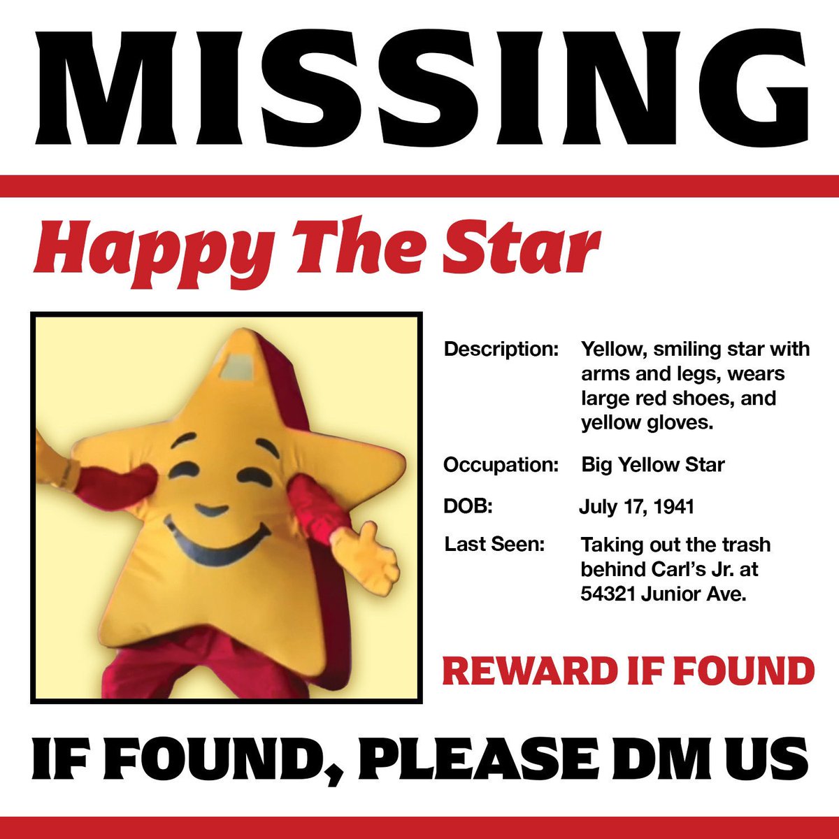 🚨ATTENTION happy star has gone MISSING! 🚨 plz keep an eye out for him 👀