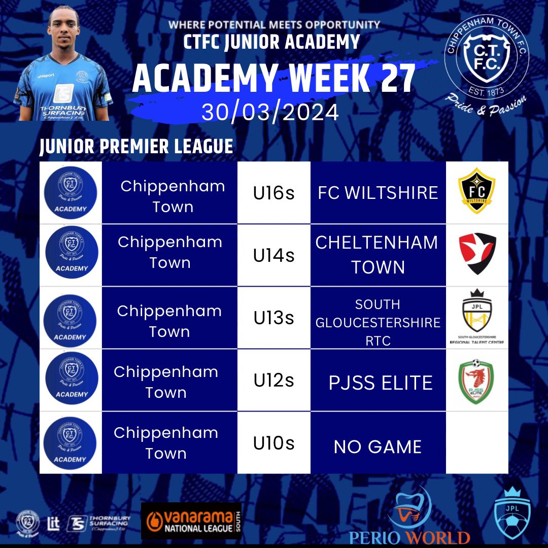 The Junior Academy are back in action over the Easter weekend against @PJSSElite @SouthGlosRTC @CTFCYofficial @FCWiltshireDC Come on you bluebirds, good luck to all involved 🔵🐦 @jpluk @chiptownacademy @chiptownfc