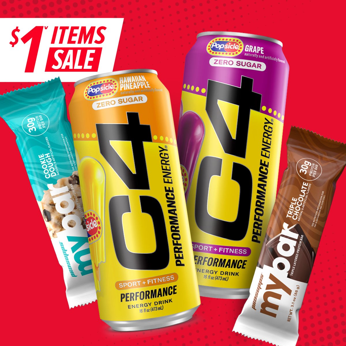 Yep, you read that right. C4® singles and ProSupps® MyBars are CURRENTLY $1ˇ. 🎉 In store only. Limit six per brand.'