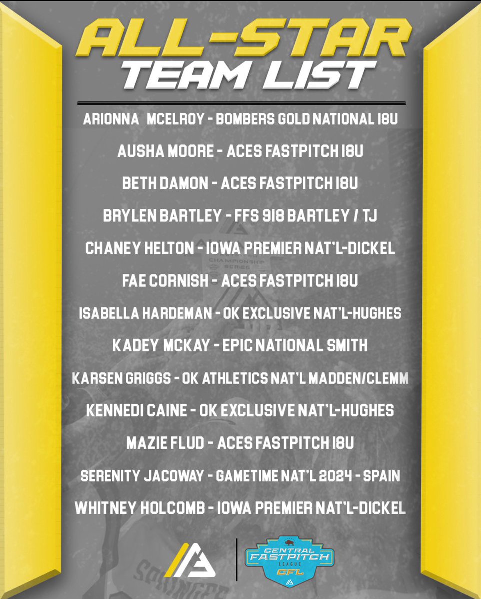 Thank you @thealliancefp for selecting me to be apart of this talented list of All ⭐️’s! Proud to represent IPF and Alliance Fastpitch one last summer💛🖤 @IowaPremierFP @chhelt