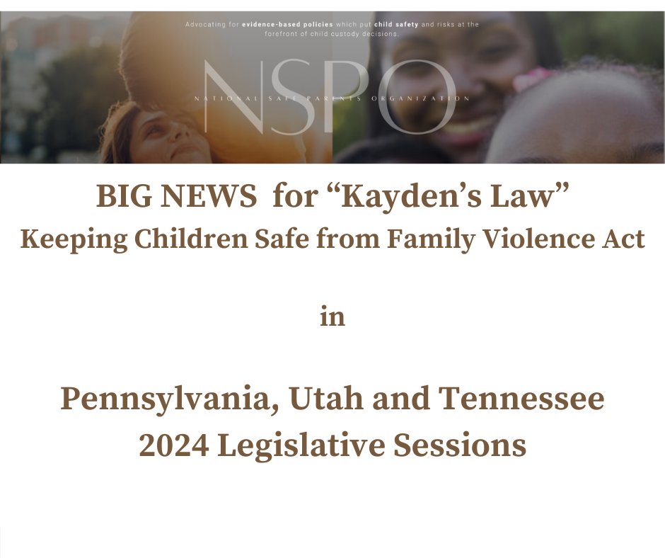 BIG NEWS! 3 states - Pennsylvania, Utah, Tennessee - have successfully advanced Kayden’s Law, drawing on provisions within the federal 'Keeping Children Safe From Family Violence Act, #KaydensLaw #VAWA #FamilyCourt