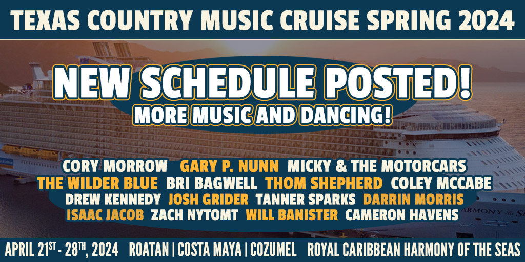 Royal granted us more stage time for our Spring sailing! We'll be in Studio B for most of our 1st Day at Sea, and we added some acoustic songwriter song swaps as well. Click the link to see what we have in store for you! texascountrymusiccruise.com/schedule/ #texascountry #countrycruise