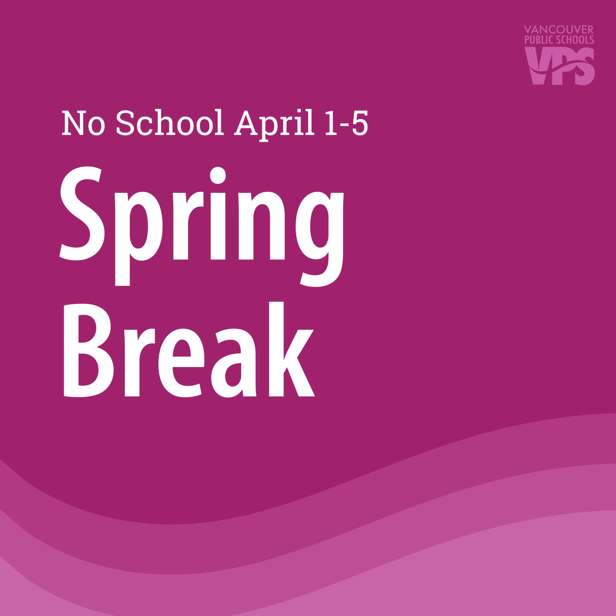 Spring Break, here we come! 🌤️🌷 There is no school Monday, April 1, through Friday, April 5. We hope you have a safe and restful break!