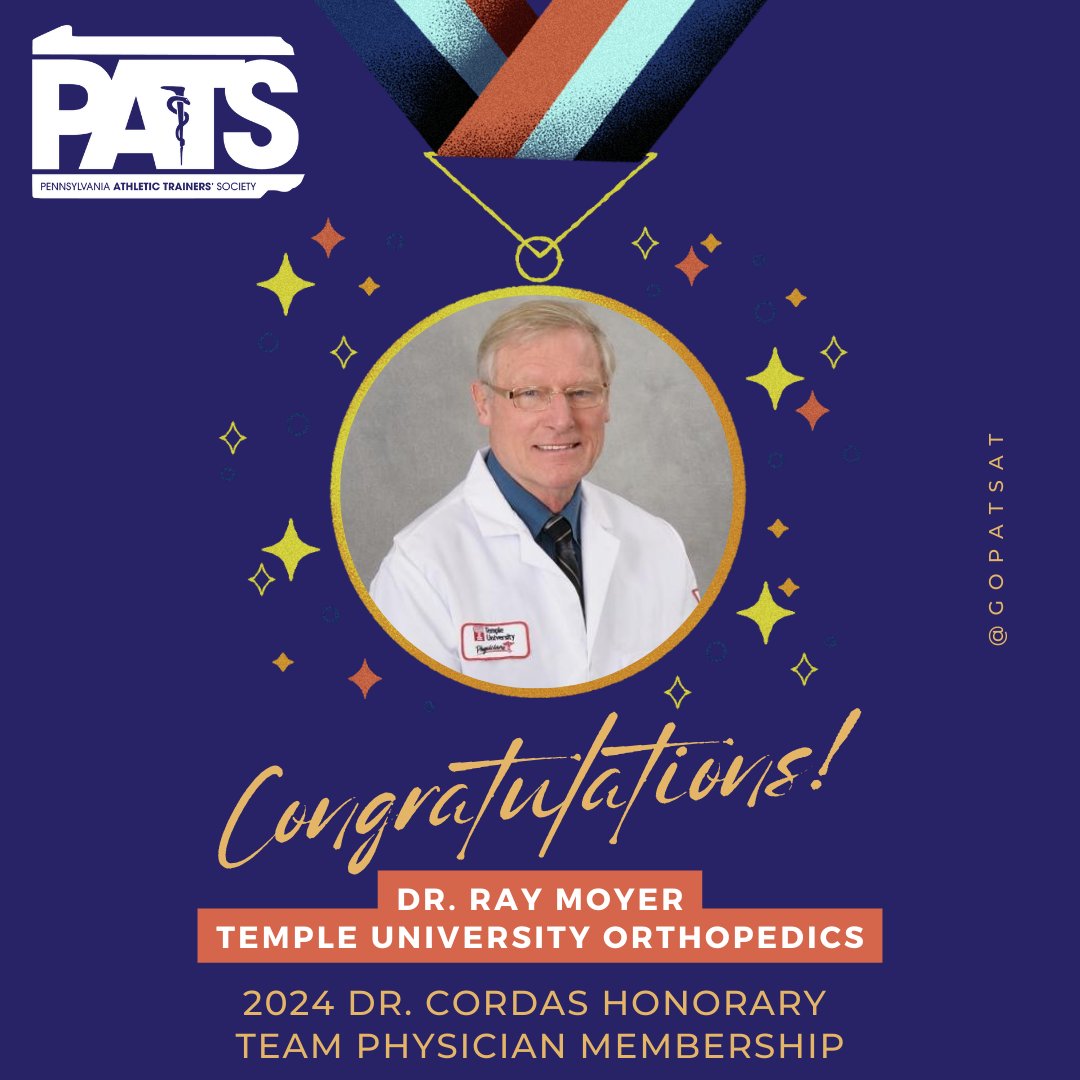 Congratulations to Dr. Ray Moyer for earning the PATS 2024 Dr. Cordas Honorary Team Physician Membership! Thank you for your continuous support and service alongside ATs in PA! - Dr. Moyer will be officially recognized at the PATS annual symposium in June. #Service #NATM24