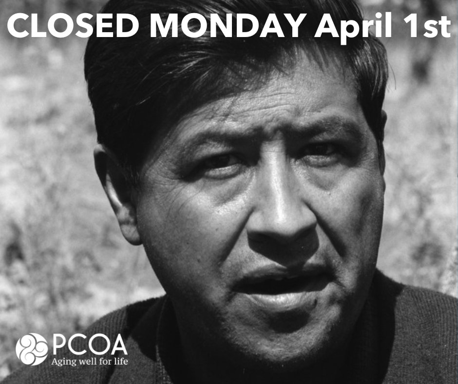 PCOAging's tweet image. OPERATING HOURS UPDATE: We will be CLOSED on Monday to honor César Chávez Day. We will reopen on Tuesday for regular business hours. #AgingWell #CesarChavezDay2024