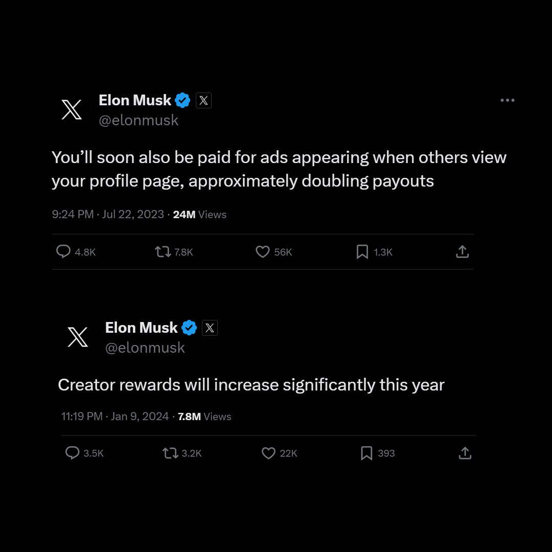 current_crises2's tweet image. Elon Musk is a man of his words. 

Creators on 𝕏 are reporting 2x-5x ad revenue payouts today. 𝕏 is on its way to becoming the best platform for creators