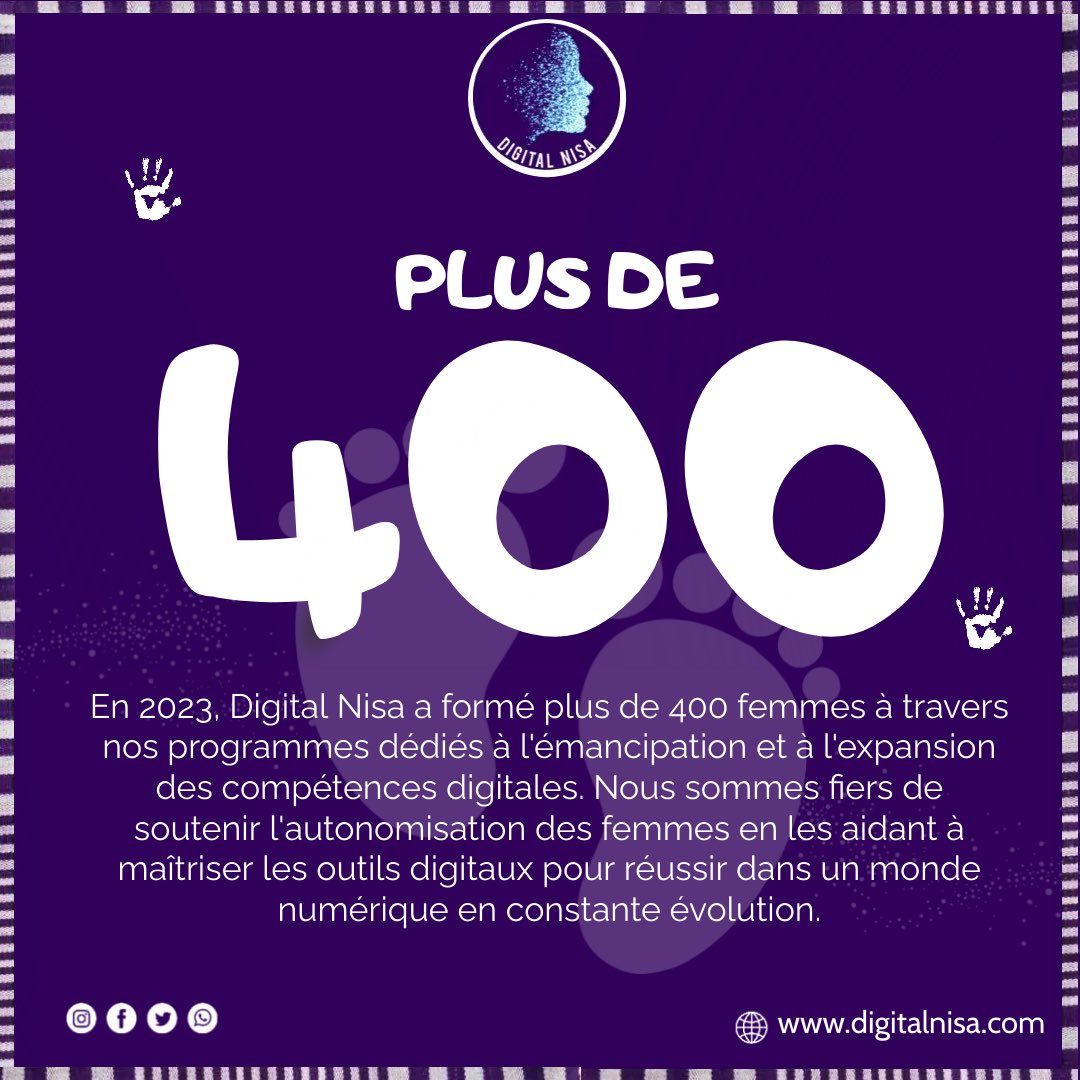 🌸 Célébrons Digital Nisa ce mois de la femme ! En 2023, plus de 400 femmes ont été formées dans le digital au Sénégal, ouvrant la voie à un avenir inclusif et égalitaire. Bravo pour cette initiative inspirante ! 💻🎉 #FemmesDansLeDigital #DigitalNisa #Sénégal