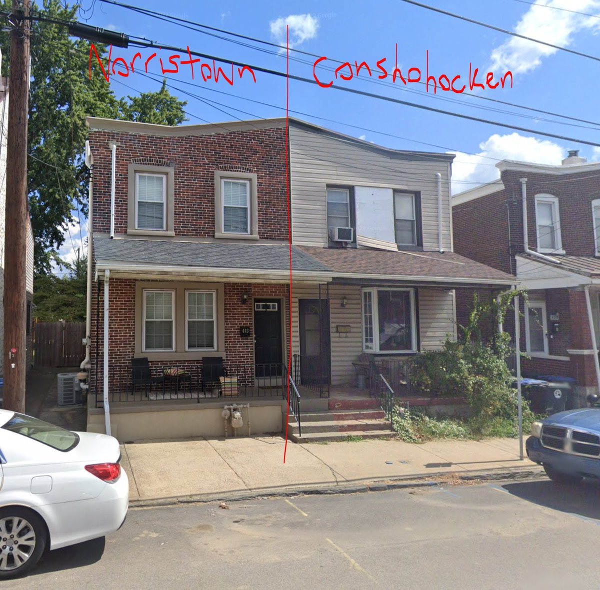 one half of this duplex is in norristown, and the other half is in conshohocken