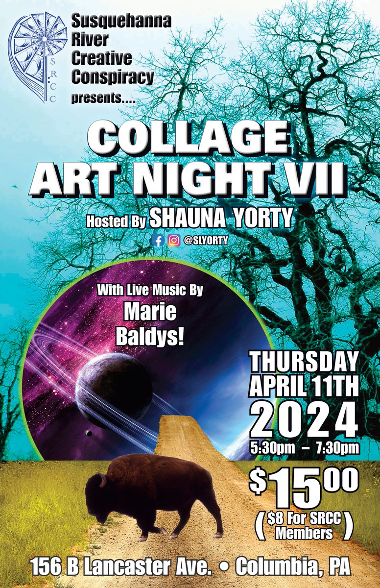 srccpaart's tweet photo. Shauna Yorty (Slyorty) is returning to the Susquehanna River Creative Conspiracy to host our 7th Collage Night on April 11th, 2024, with Live Music by Marie Baldys!
https://t.co/jcxO9B3WrI
#SRCC #collageart #workshop #collageartist #collage #art #artist #music 
(1/4) https://t.co/kttTIB83BF