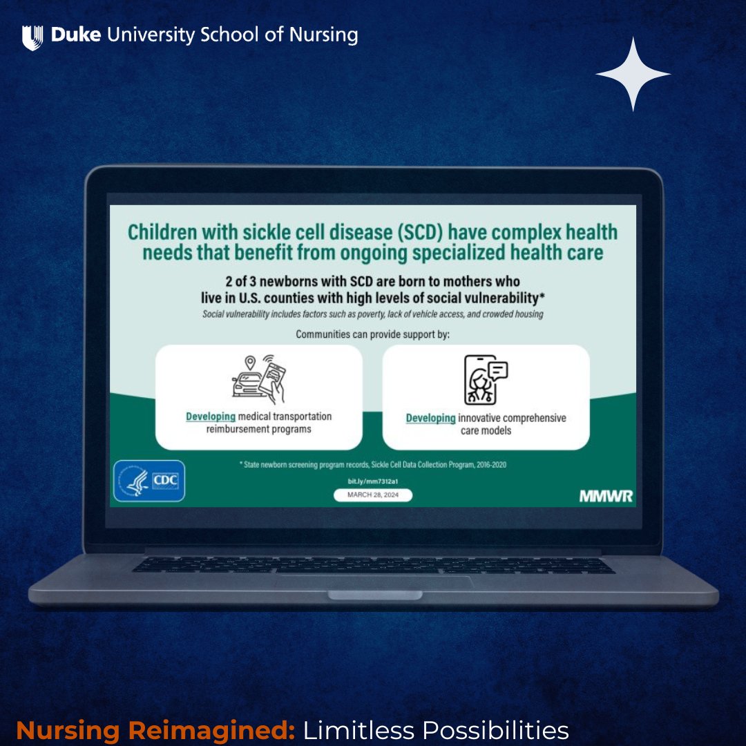 In the latest edition of @CDCMMWR the @CDCgov published a multi study on #sicklecelldisease led by Duke University School of Nursing’s Mariam Kayle, PhD coauthored by Wei Pan, PhD and Carri Polick, PhD. Read more here: duke.is/m/kt97 #HealthEquity