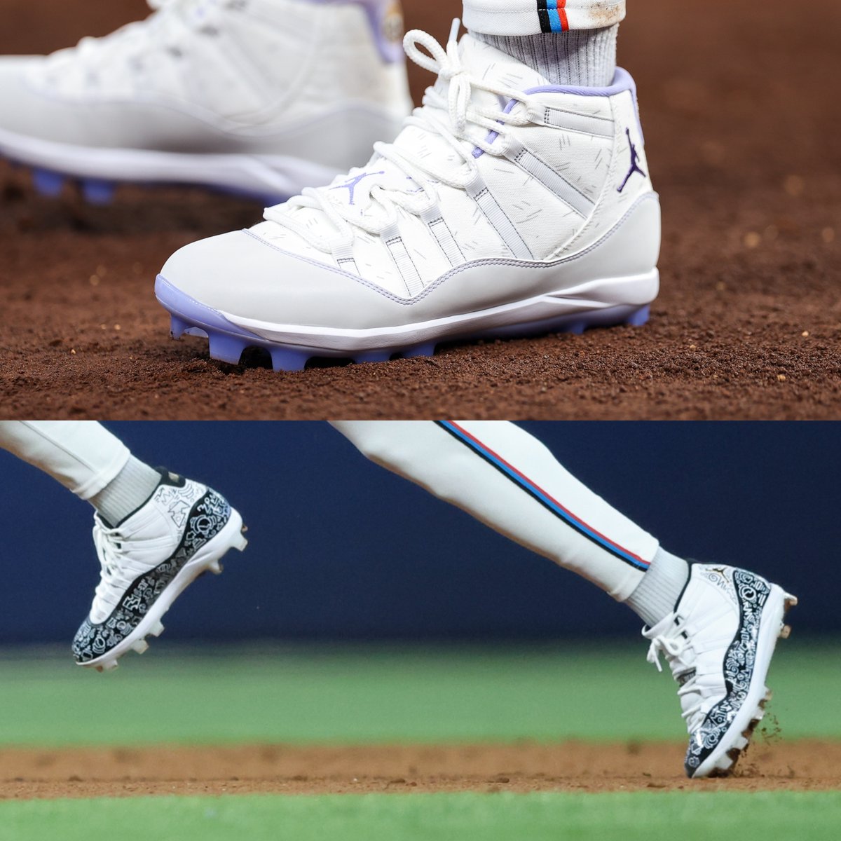 Jazz Chisholm Jr. wore two different pairs of Jordan 11 cleats during the Marlins #OpeningDay game 😮‍💨