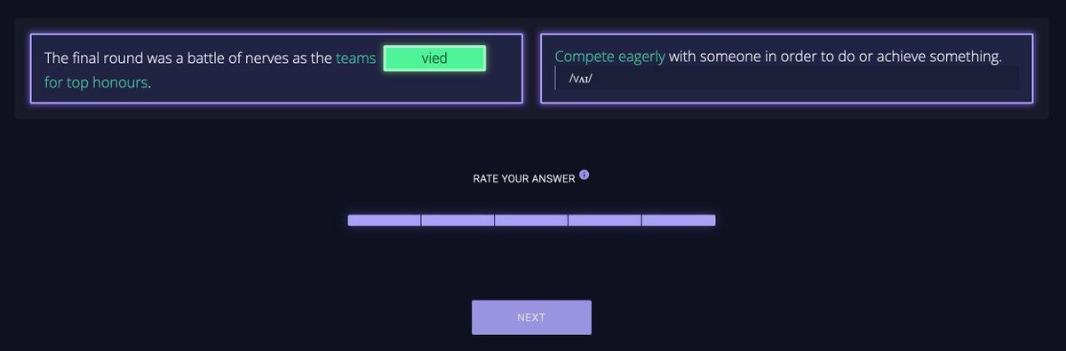 memcodeapp's tweet image. ✅ In the Settings modal, you can now enable "JUST CLICK" mode - this will make it possible to review cloze delection flashcards by clicking on hidden words!
This is a much faster way to learn vocabulary on mobile compared to the usual "typing in the word".