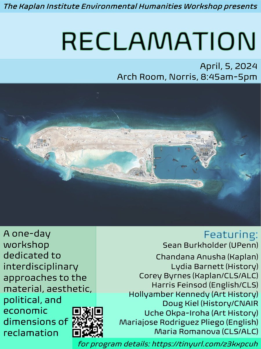 Material-aesthetic-political-economic dimensions of RECLAMATION, presented by #EnvironmentalHumanities Research Workshop. Silt Sand Slurry book discussion, guided walk @Northwestern lakefill, talk by Sean Burkholder + panels! Public welcome! April 5: Tinyurl.com/z3kxpcuh