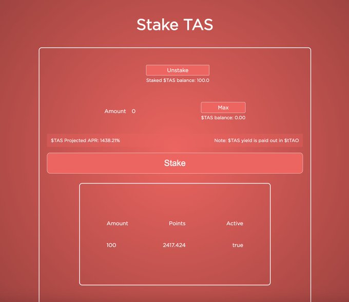 @tas_financial 🌸 $TAS subnet & $tTAS staking are now live 🌸 You can now stake your $TAS here: subnet.ttas-staking.financial 🌸 Staking is on 🌸