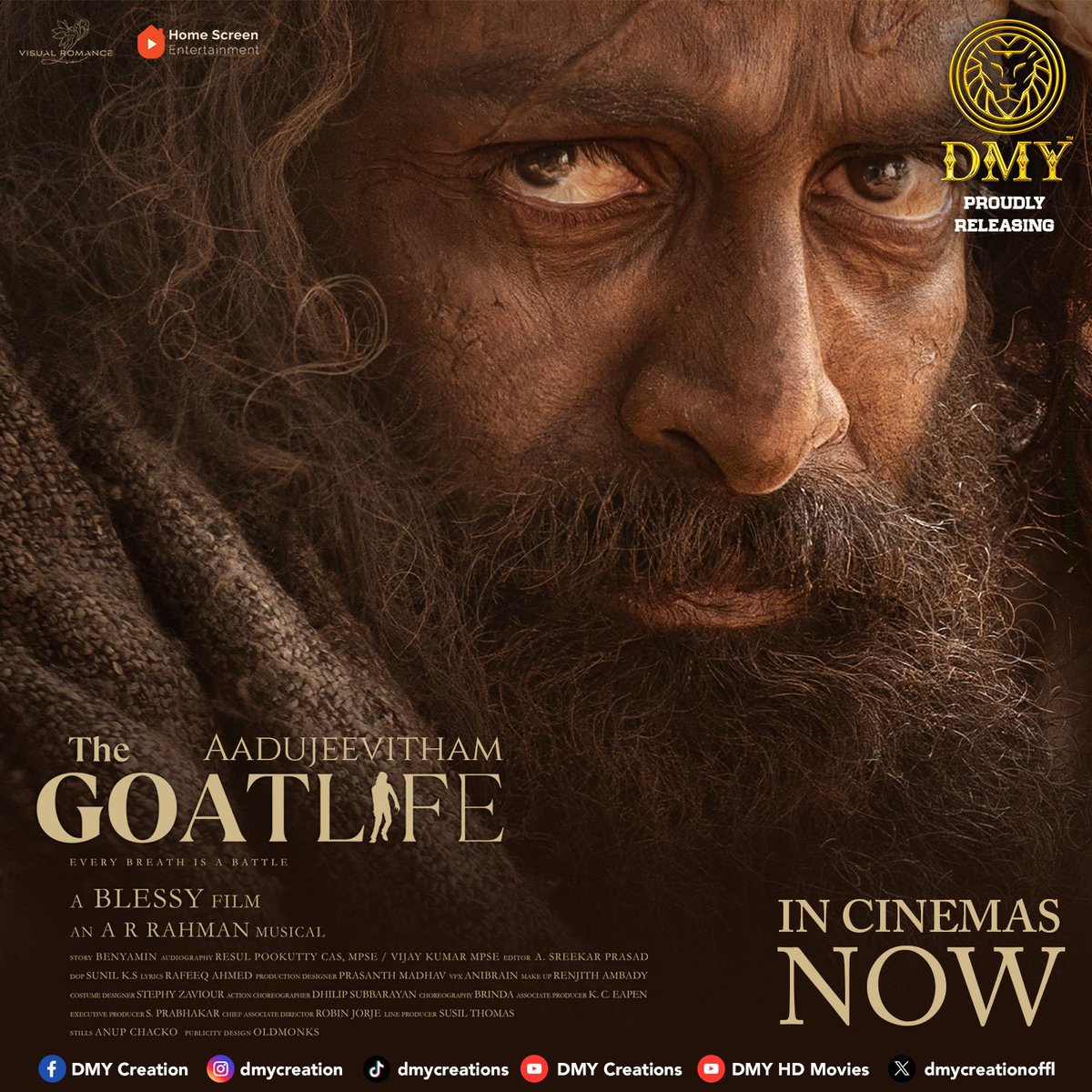 From green pastures to desert sands, Witness a man’s extraordinary journey in #Aadujeevitham #TheGoatLife 🐐 m🏜️ Watch this epic narration unfold at your nearest cinemas 🎬 @TheGoatLifeFilm @DirectorBlessy @benyamin_bh @arrahman @prithviofficial @Amala_ams @Haitianhero @rikaby