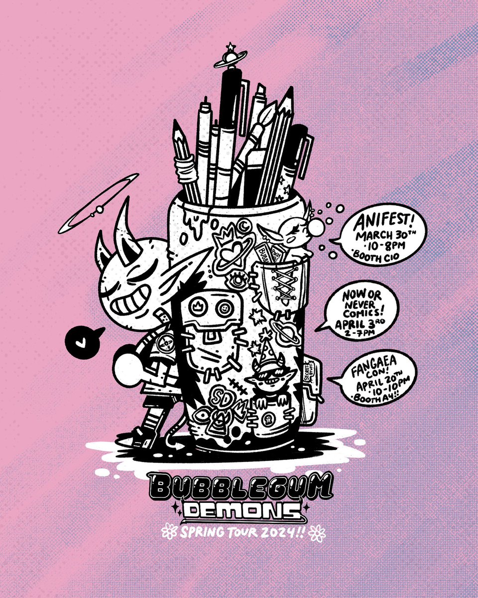 Here comes the <a href="/BubblegumDemons/">Bubblegum</a> (UPPERMINDINK X ROYALLYDIVINE)! We’re gearing up for a ton of rad events this Spring: <a href="/anifestcon/">AniFest Anime Festival</a> (March 30th), <a href="/NowOrNeverComic/">NowOrNeverComics</a> (April 3rd), and <a href="/FangaeaCon/">FangaeaCon</a> (April 20th)! Hope to see you at one of these awesome events!✨✨✨