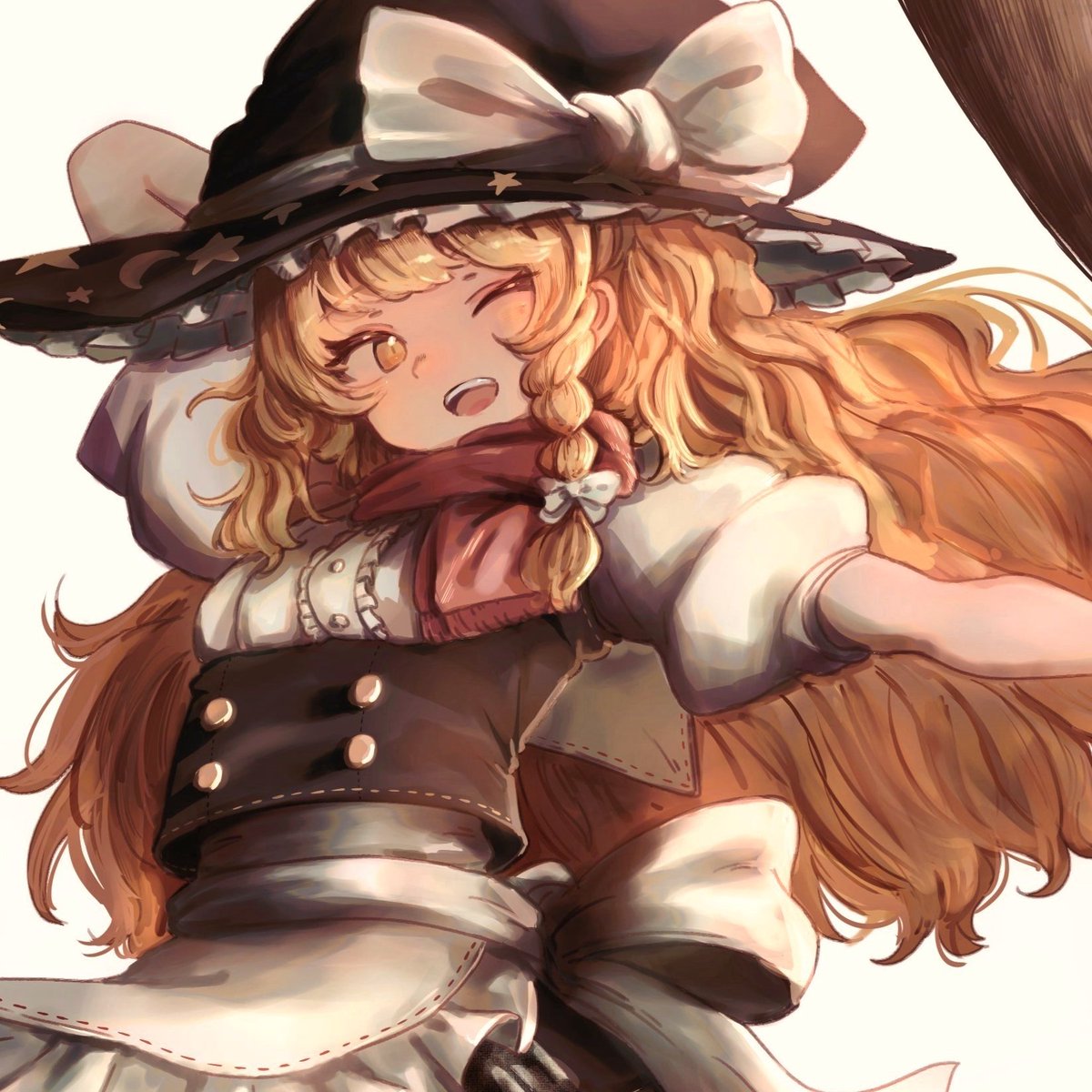 kirisame marisa 1girl solo long hair looking at viewer smile open mouth simple background  illustration images